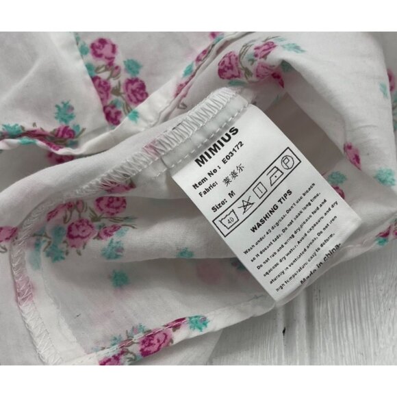 Cottage Roses Ruffle Collar Long Sleeve Blouse By Miminus Size M White & Pink - Picture 2 of 4